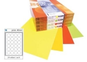 Print etikety A4 pro laserový tisk - fluorescentní - kulaté prům.40 mm ( 24 etiket / arch) fluorescentní žlutá