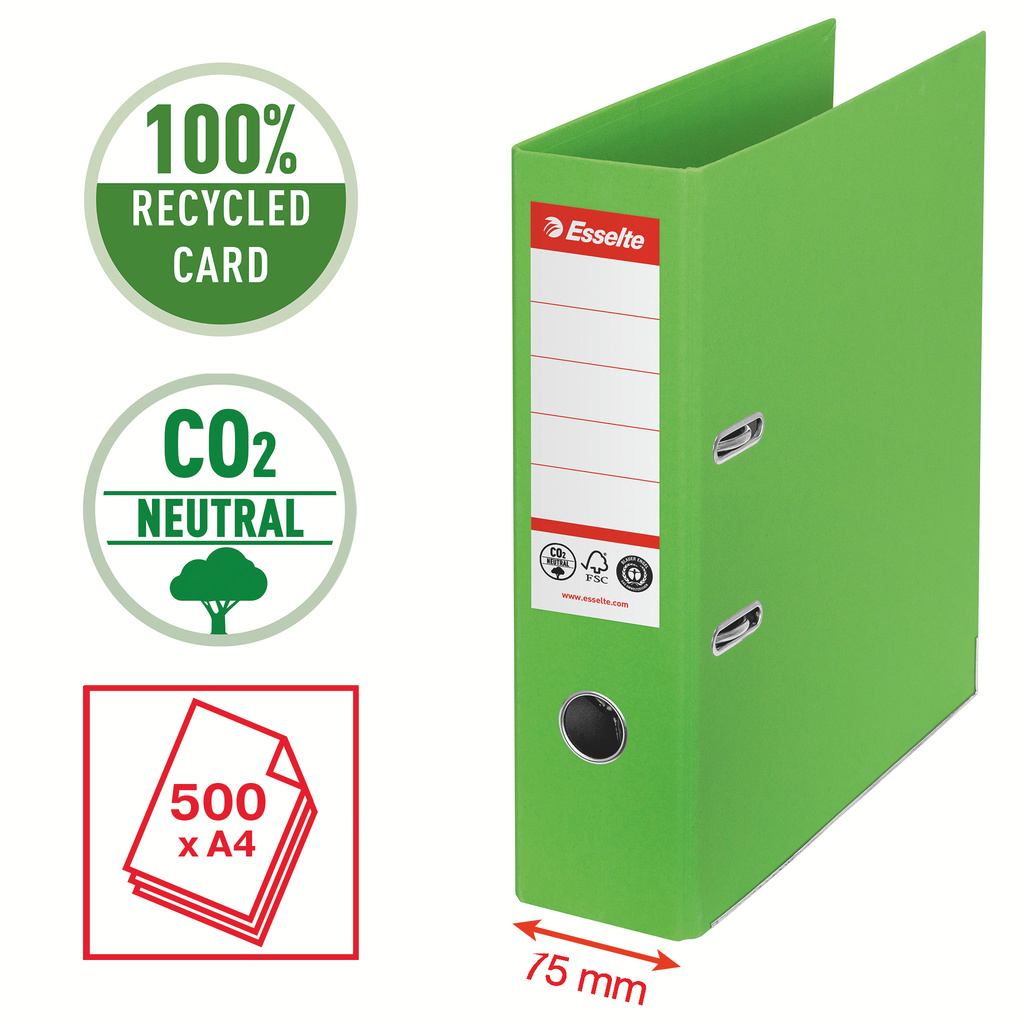 Pořadač pákový Esselete CO2 neutrální - A4 / hřbet 7,5 cm / zelená